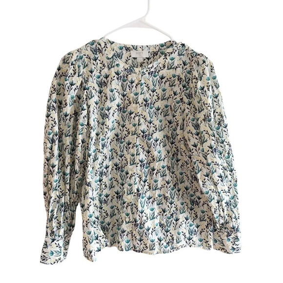 Loft Outlet Floral Button Down Slight Puff Sleeve Cotton Top Size Small Petite - Picture 1 of 7